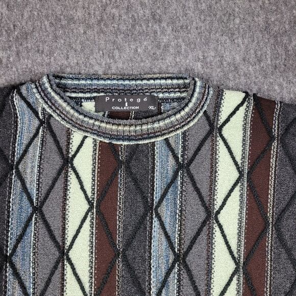 Vintage Protege Coogi Style 3D Knit Textured Sweater XL Brown Green Cosby Biggie - Picture 3 of 9